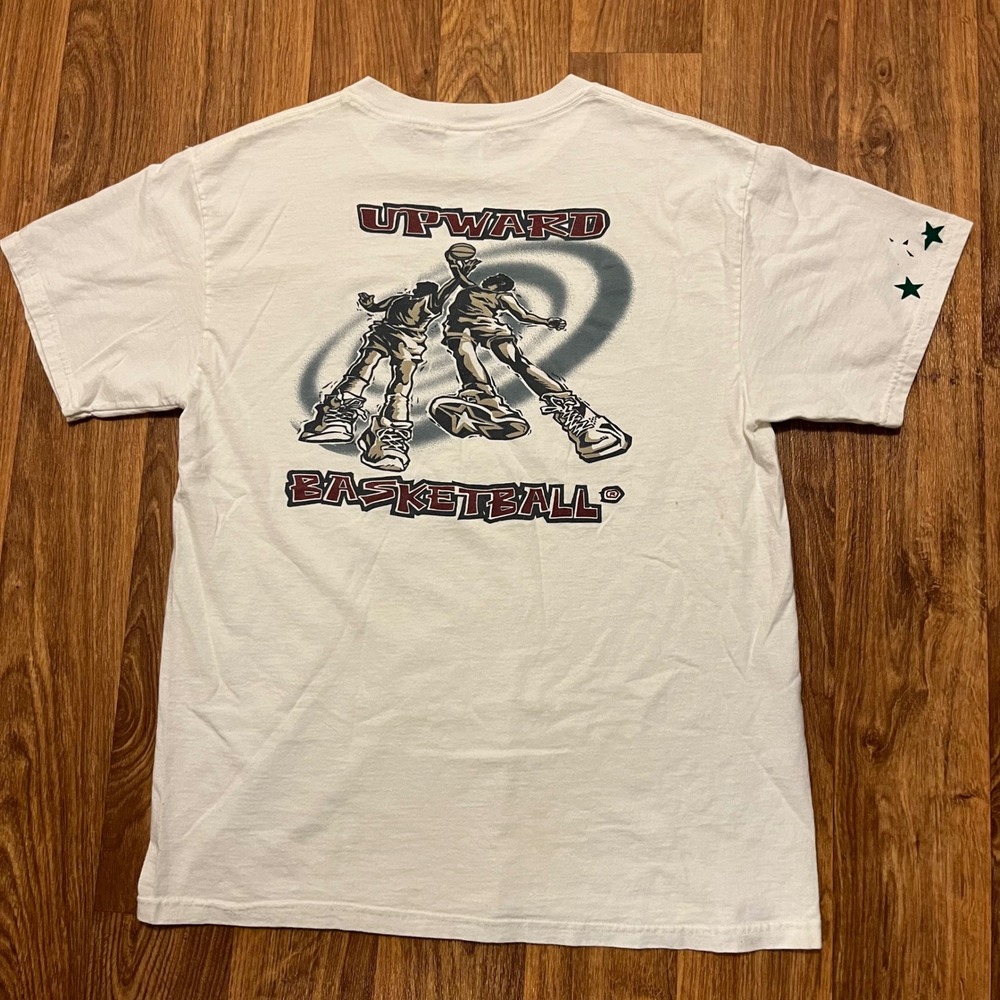 Vintage Upward Basketball Shirt Men Medium White Christian League Upward Sports